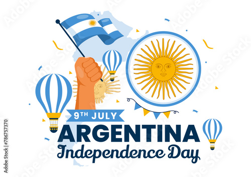 Happy Argentina Independence Day Vector Illustration on 9Th of july with Waving Flag and Ribbon in Flat Cartoon Celebration Background Design