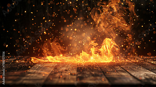 Wooden table with Fire burning