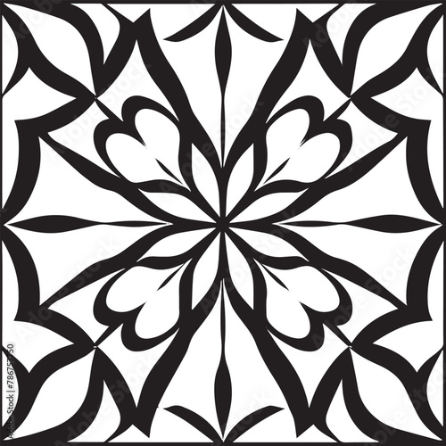 Round  square  dotted  floral  and beautiful ancient geometric patterns adorn simple black and white symmetrical texture.