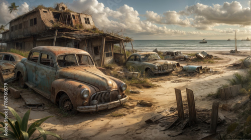 Abandoned cars on the beach photo