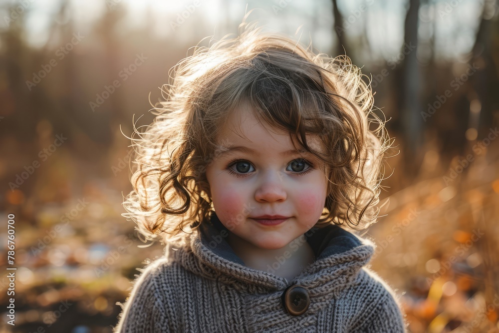 Portrait of a little girl with curly hair in the autumn park Portrait of a little girl with curly hair in the autumn park