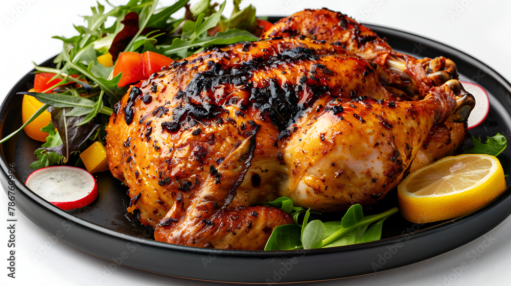 roasted chicken with vegetables on white roasted chicken with vegetables on white
