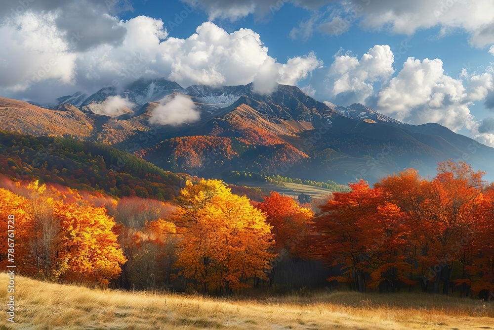 panoramic autumn landscape with majestic mountains and vibrant foliage nature photography