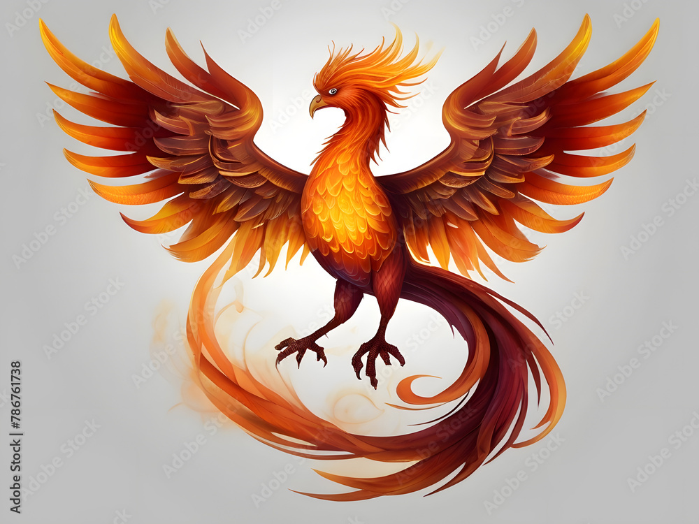 Fototapeta premium Amazing Illustration Mystical mythical character Phoenix CARTOON, phoenix bird on a WHITE background, phoenix logo,