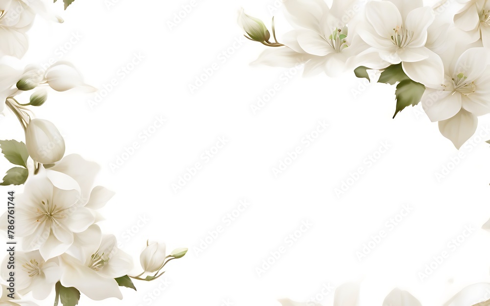 Fototapeta premium Elegant paper flowers and leaves on a pure white background. Generative AI