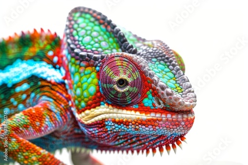 panther chameleon on white background colorful exotic lizard portrait animal photography