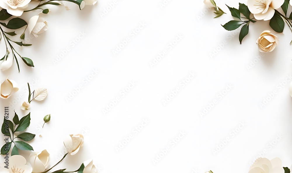 Graceful white floral frame creating an inviting elegant border background. Generative AI Graceful white floral frame creating an inviting elegant border background. Generative AI