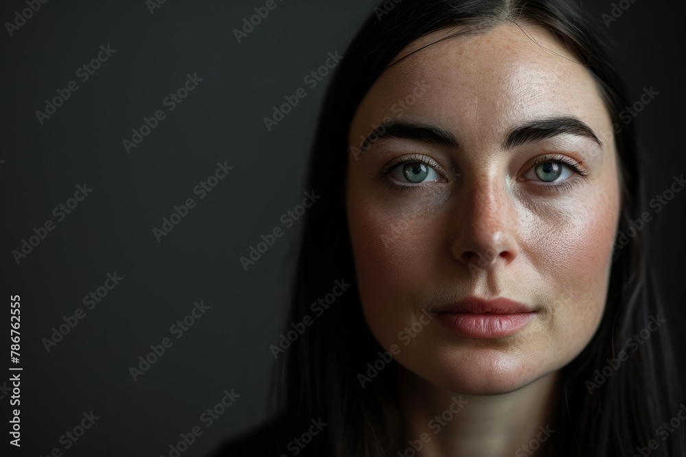 Portrait of a beautiful young woman with green eyes on a dark background Portrait of a beautiful young woman with green eyes on a dark background