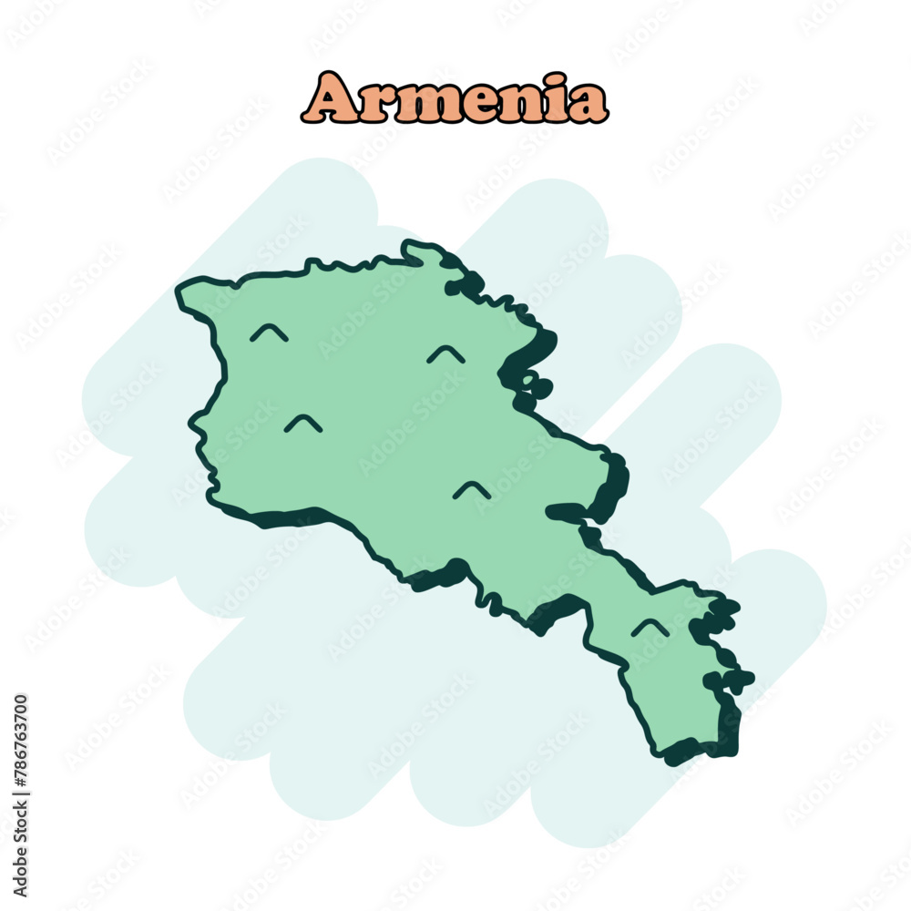 Armenia cartoon colored map icon in comic style. Country sign illustration pictogram. Nation geography splash business concept.	
