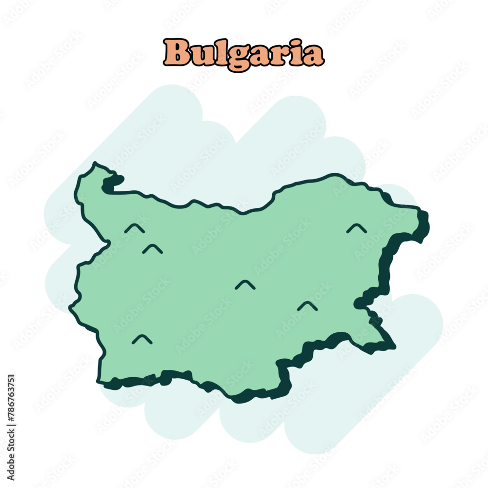 Bulgaria cartoon colored map icon in comic style. Country sign illustration pictogram. Nation geography splash business concept.	
