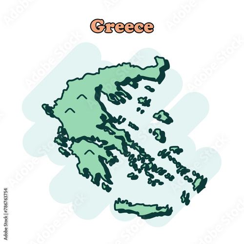 Greece cartoon colored map icon in comic style. Country sign illustration pictogram. Nation geography splash business concept.	

