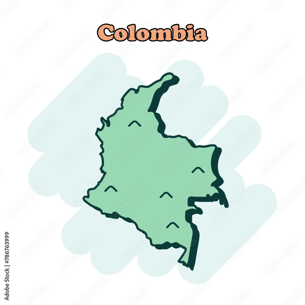 Colombia cartoon colored map icon in comic style. Country sign illustration pictogram. Nation geography splash business concept.
Colombia cartoon colored map icon in comic style. Country sign illustration pictogram. Nation geography splash business concept.