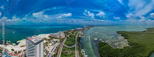 Aerial view of Cancun Hotel Zone, Mexico