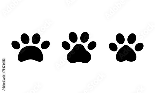 Pet footprints. Paw print. Vector cat icon, black paws, cute paw shape pattern, dog cat paw, vector