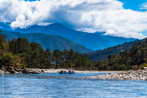 Punakha, Bhutan - Tourists ride on the rafting facility, providing an interesting experience for travel enthusiasts
