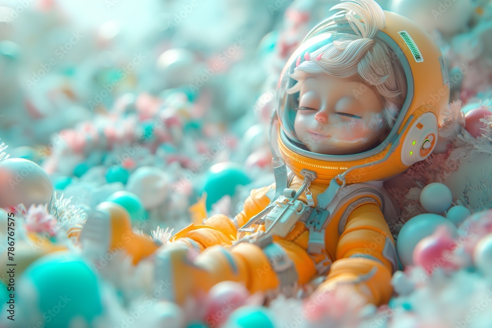 Child Astronaut Relaxing in Dreamy Pastel Environment