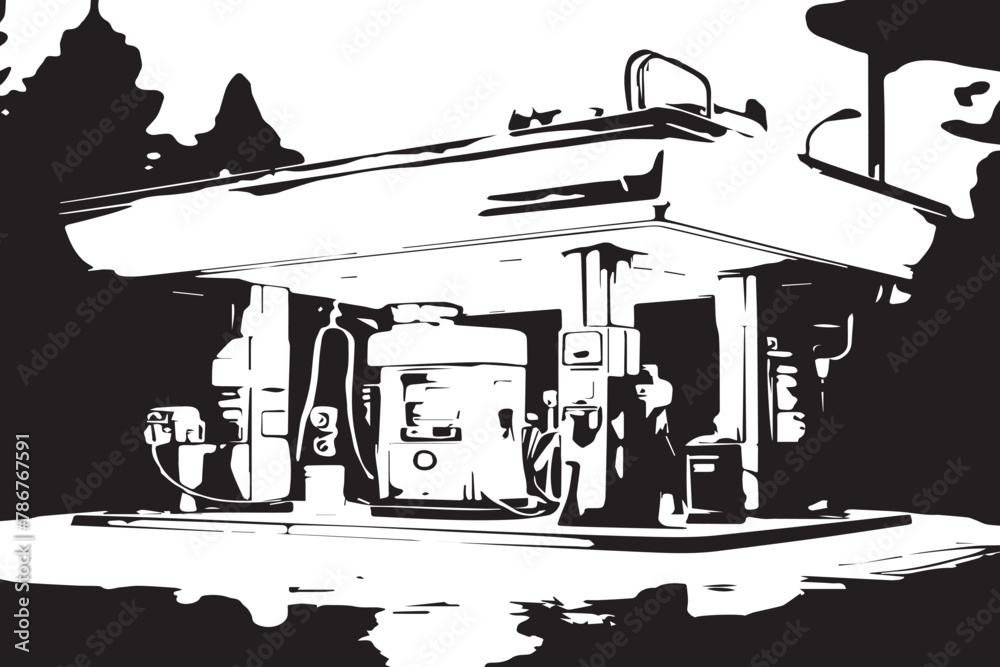 Obraz premium black and white illustration of petrol pump