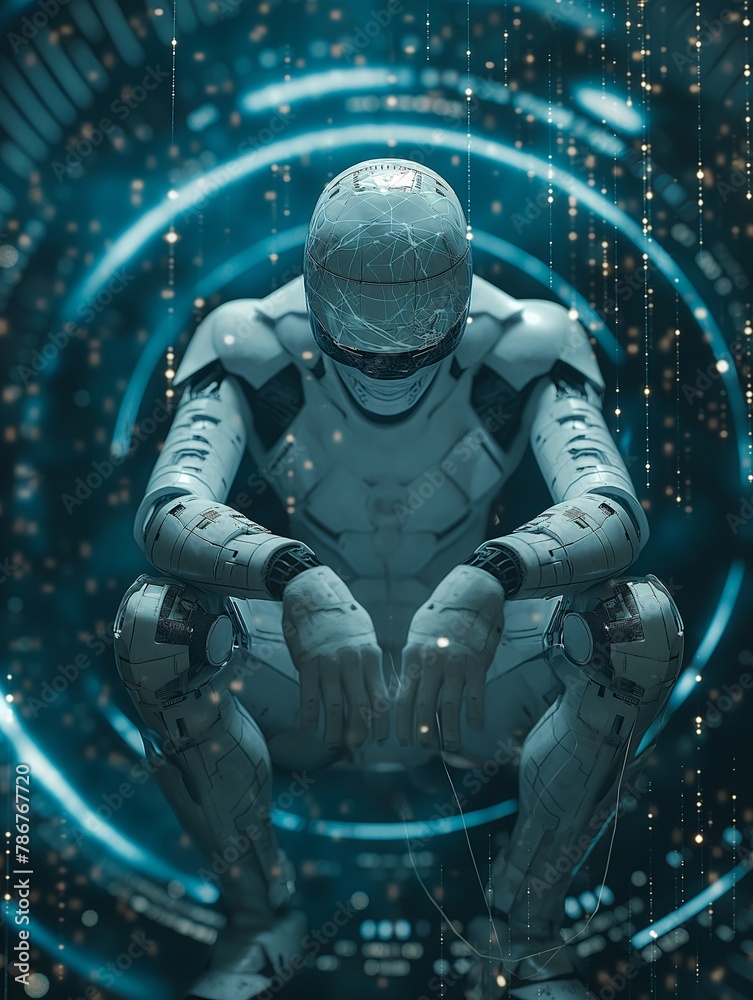 Fototapeta premium Advanced Humanoid Robot in Meditative Pose