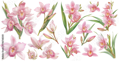 Watercolor pink cymbidium orchid clipart for graphic resources 