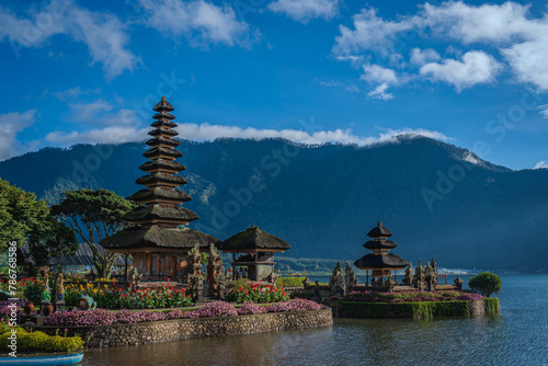 Traditional Balinese Temple by the Lake with Floral Gardens (Pura Ulun Danu Bratan) photo