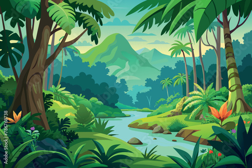 Green Jungle Landscape cartoon vector Illustration flat style artwork concept