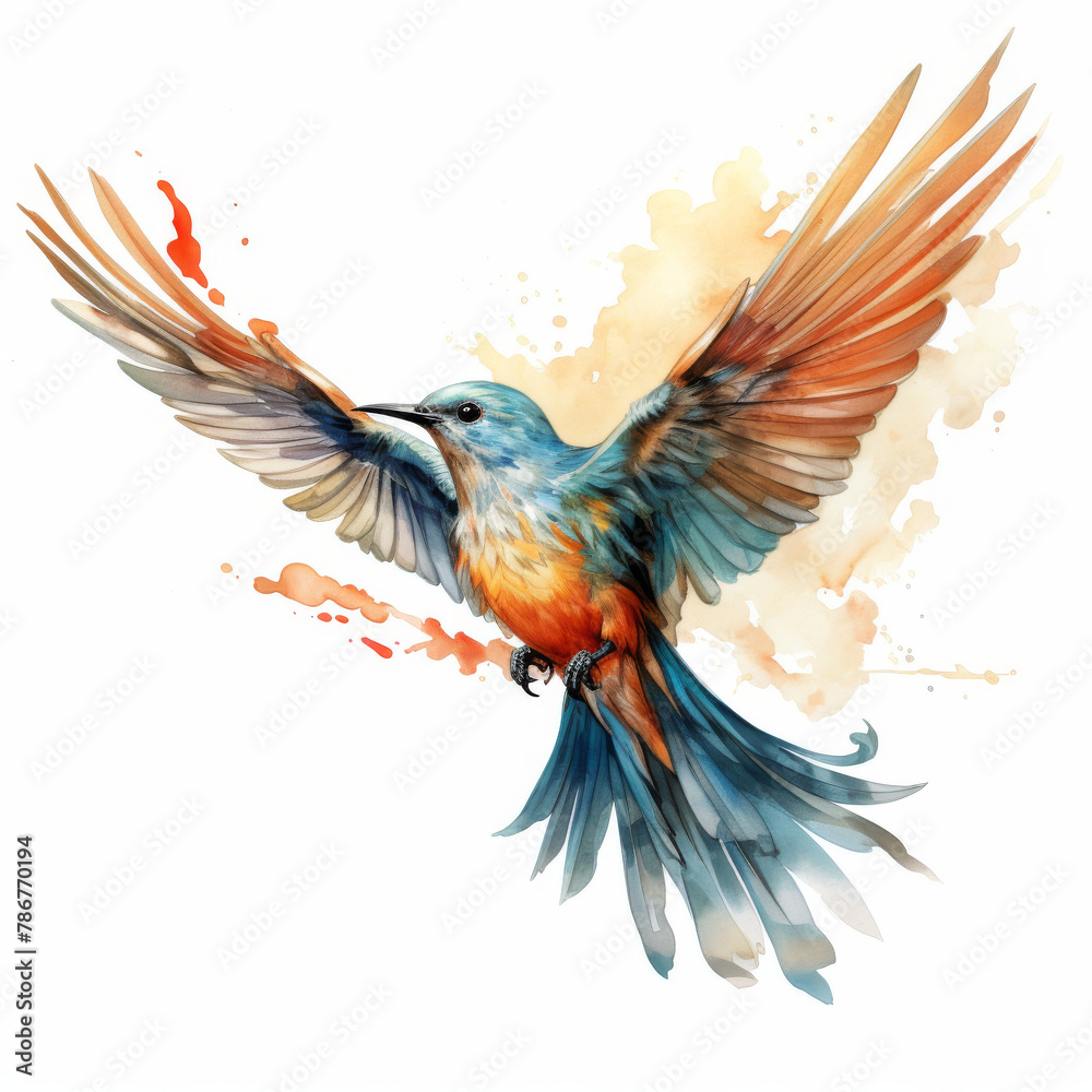 Fototapeta premium Watercolor Flying Bird Illustration