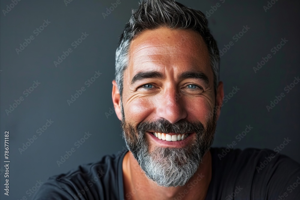 Portrait of a handsome man with long gray beard and mustache smiling Portrait of a handsome man with long gray beard and mustache smiling