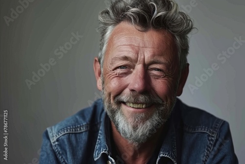 Portrait of a smiling senior man with grey hair and beard.