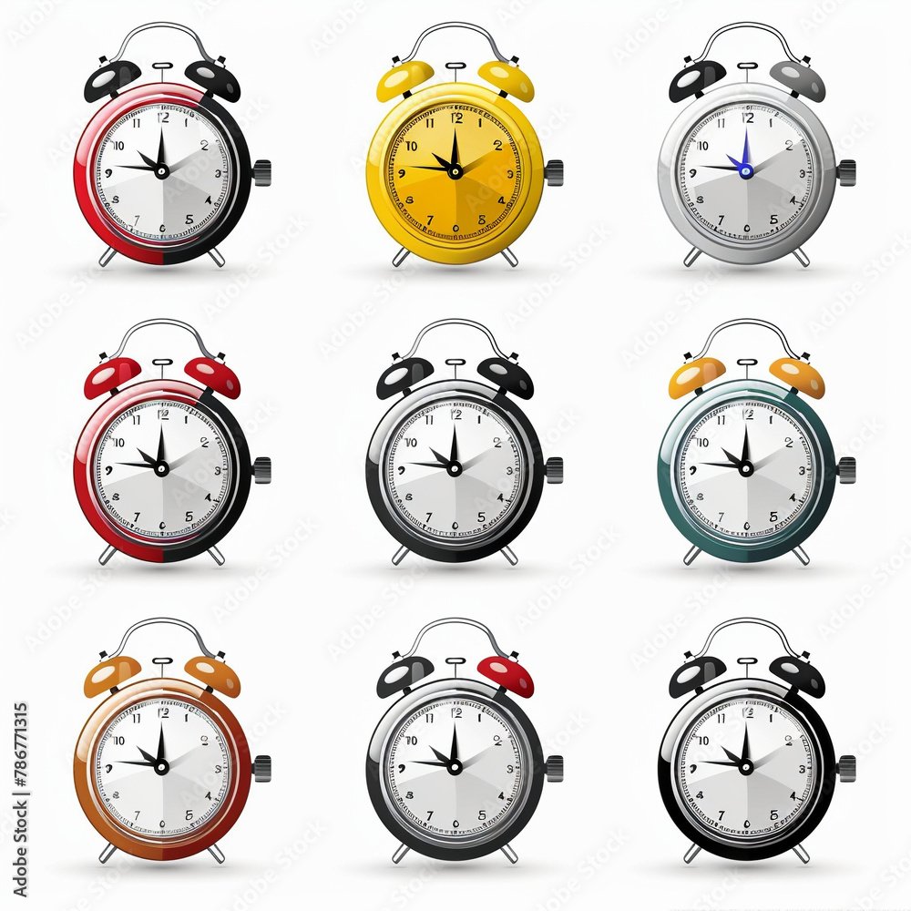 Vector Illustration of Alarm Clock set Icon on White Background, time concept Vector Illustration of Alarm Clock set Icon on White Background, time concept