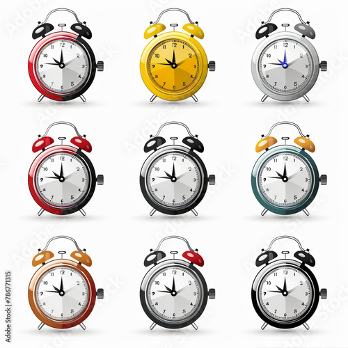 Vector Illustration of Alarm Clock set Icon on White Background, time concept