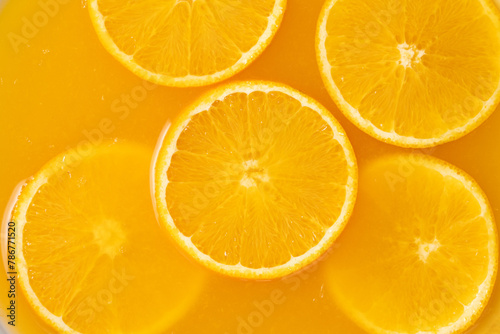 Orange slices in orange juice.Refreshing citrus fruit.