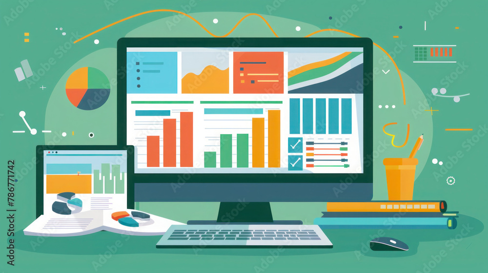 laptop with charts and graphs laptop with charts and graphs