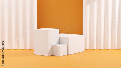 3D rendering abstract white shape podium Perfect platforms for showing your beauty products on brown background