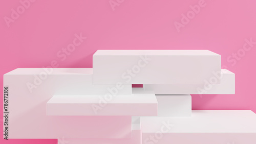 3D rendering abstract white shape podium Perfect platforms for showing your beauty products on pink background