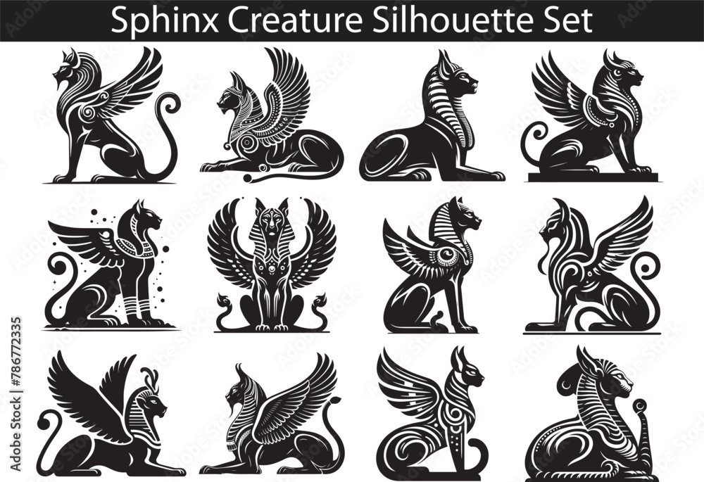 Mythic Creature Sphinx Silhouette Vector Set Mythic Creature Sphinx Silhouette Vector Set