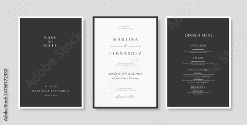 Elegant and minimalist wedding invitation template with watercolor leaves
