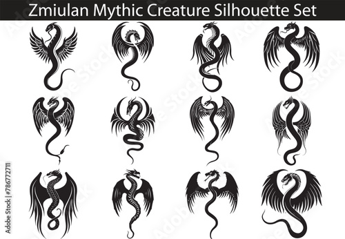 Mythic Creature Zmiulan Silhouette Vector Set