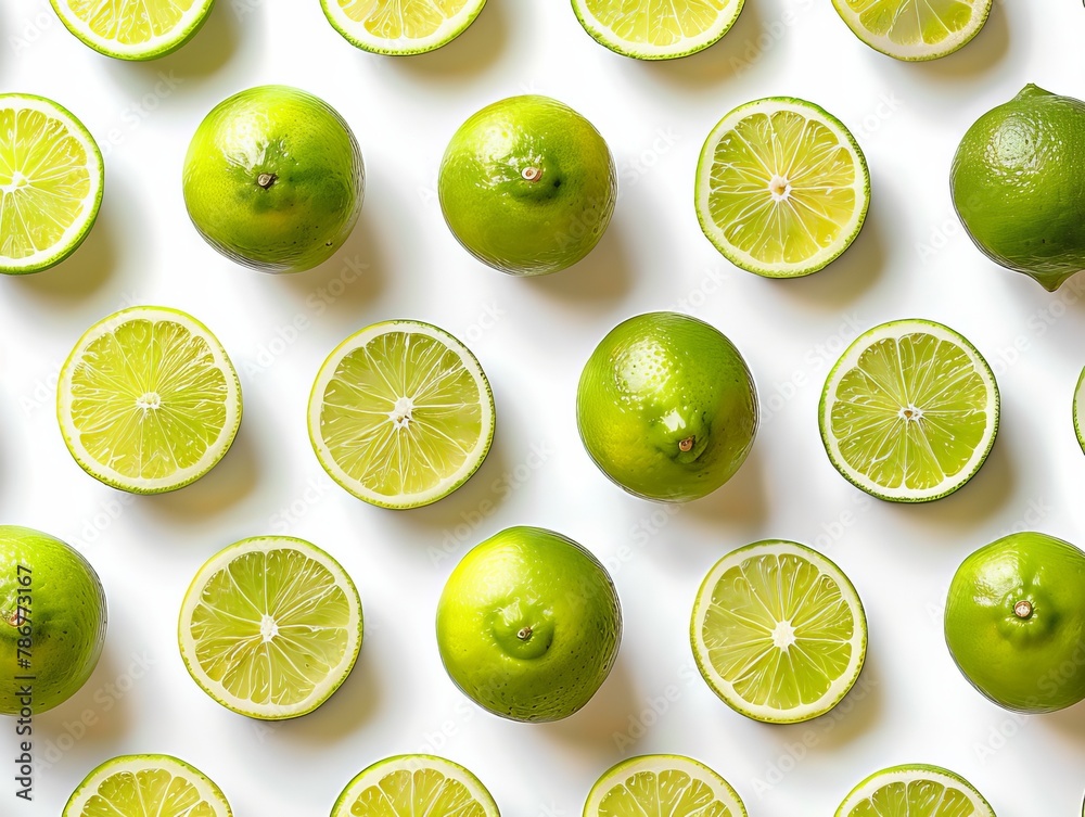Fresh whole and sliced limes on white Fresh whole and sliced limes on white