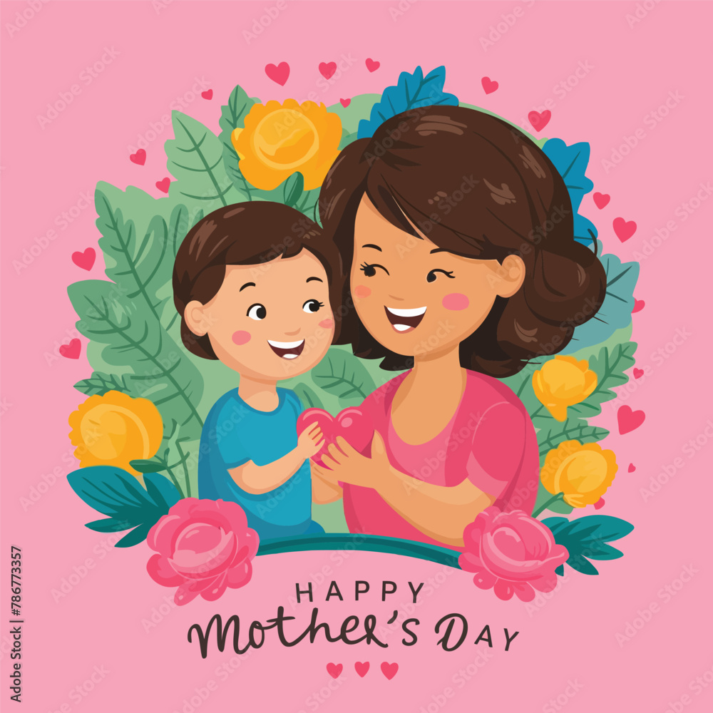 Happy mothers day event poster with mother and child Happy mothers day event poster with mother and child