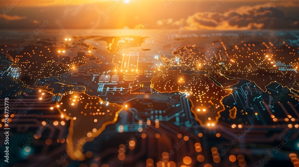 Fototapeta premium Interconnected Circuits Shaping a Globalized Future of Collaborative Innovation and Technological Transformation