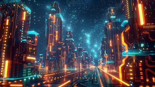 Dazzling Cityscape of Powered Circuits Illuminating the Limitless Potential of Technological Innovation