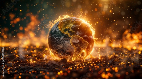 A digital painting of the earth on fire. photo