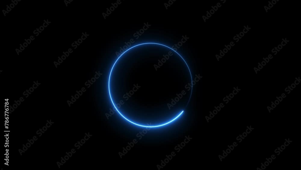 Abstract Neon circle isolated on black background. Charging and loading icon animation. Futuristic neon light effect.