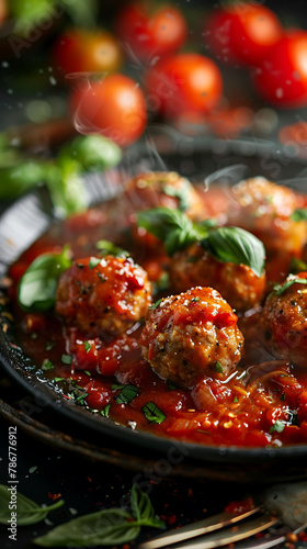 Beautiful presentation of Turkey Meatballs with Marinara Sauce, hyperrealistic food photography