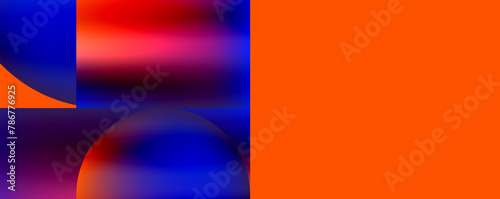 Vibrant colors like electric blue, magenta, and orange form a pattern on a background of tints and shades, surrounding a purple circle
