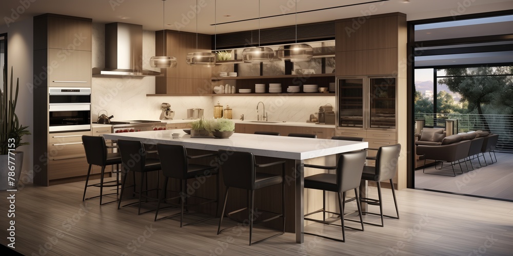 A contemporary kitchen with sleek cabinets and an open layout, perfect for culinary creativity.