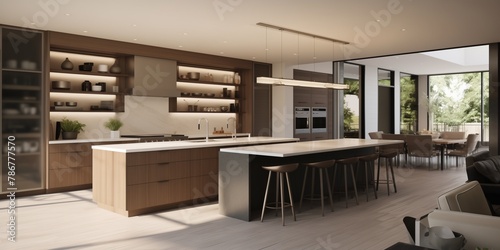 A contemporary kitchen with sleek cabinets and an open layout, perfect for culinary creativity.