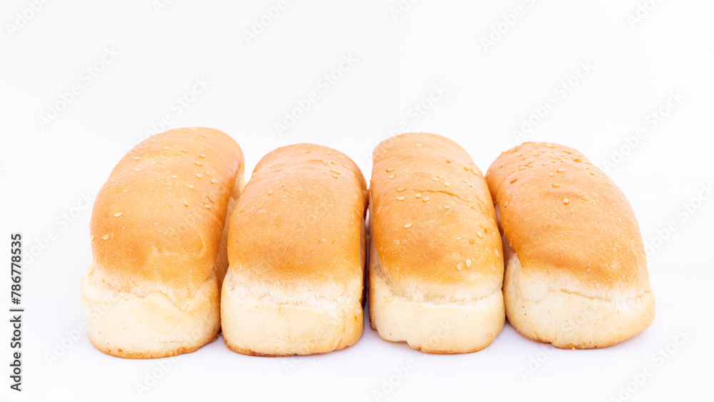 Four bun breads on white background