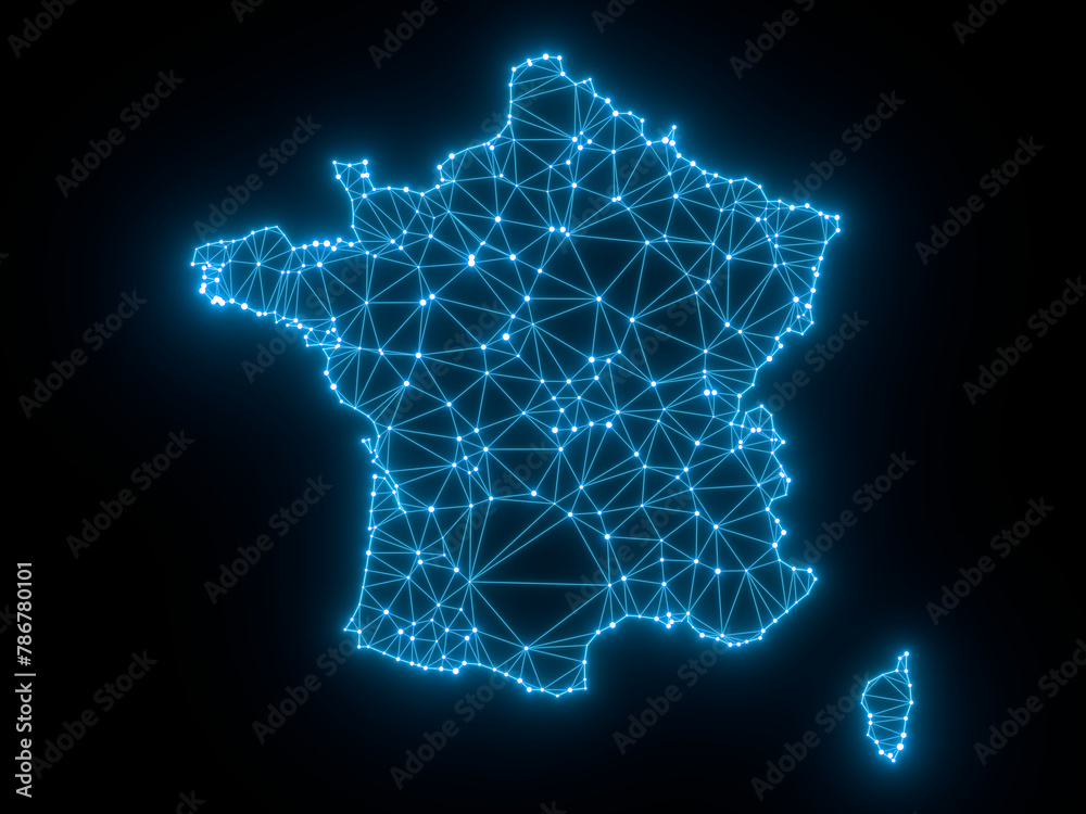A sketching style of the map France. An abstract image for a geographical design template. Image isolated on black background.