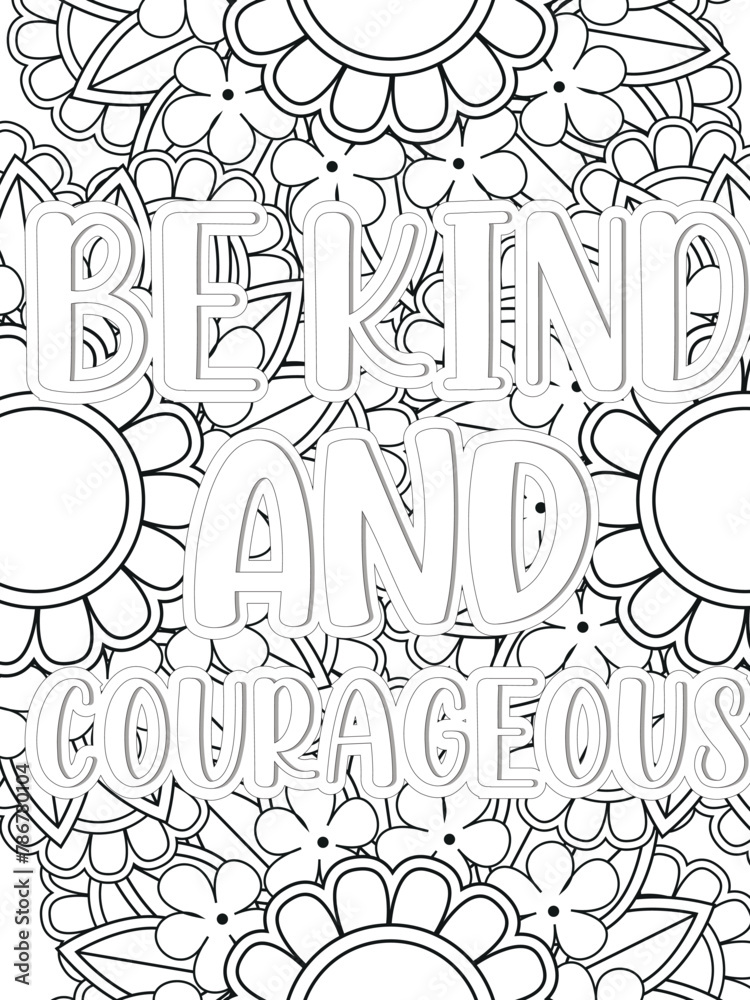 Kindness quotes Flower Coloring Page Beautiful black and white illustration for adult coloring book